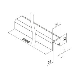 MODELL 6940 | U-Profil | 30x27mm | Nut=24x24 | V2A | Länge: 5000 mm | U-Größe: 24 x 24 mm | matt geschliffen