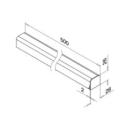 MODELL 6366 | 90° Verbinder für U-Form Glaskantenschutz-Profil 28x26x2 mm | Nut 24x24 mmfür Glasstärke 8 - 21,52 mm | Länge: 500 mm | V4A | geschliffen