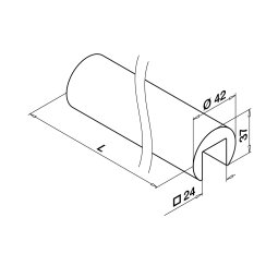 MODELL 6950 | Holz-Glasleisten-Handlauf Ø 42 mm | Nut 24x24 mmfür Glasstärke 8 - 21,52 mm | Länge: 2,5 m | Eiche | Natur lackiert