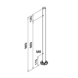 MODELL 0962 | Geländerpfosten inkl.  2 Glasklemmen MODELL 2800 und Abdeckrosette MODEL 0512 | Rohr  42,4 x 2 mm |V2A | H = 989 mm | Glasklemmen auf einer Seite | geschliffen