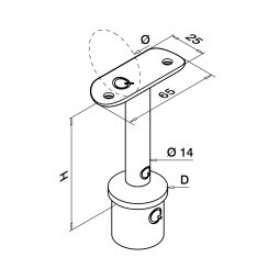 MODELL 0713 | Rohrstütze für Geländerpfosten Ø 48,3 x 2,6 mm | V4A | für Ø 42,4 mm Handlauf | Starr / ohne Gelenk | geschliffen